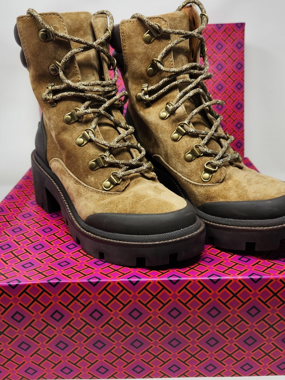 Tory Burch Women's Tan Suede Lace-Up Hiking Boots